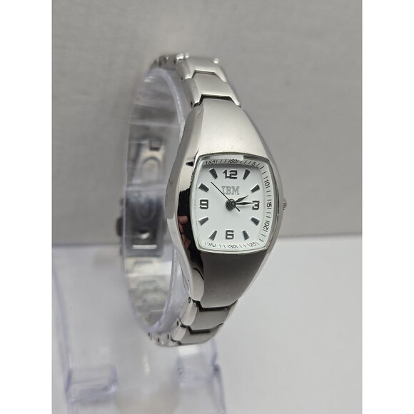 Tomax IBM Womens Quartz Watch Silvertone Tonneau White Dial Bracelet New Battery - Picture 3 of 11